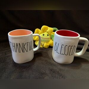 RAE DUNN (2) white ceramic mugs (blessed) (thankful) LNWOT++